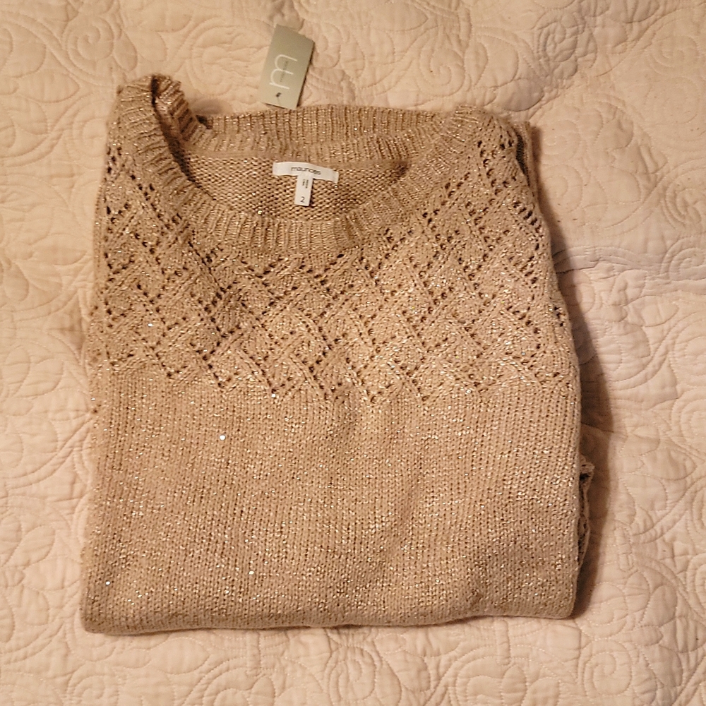 Maurices Sweater Tunic, 2X, 34" long, Sparkling Champagne color. NWT
